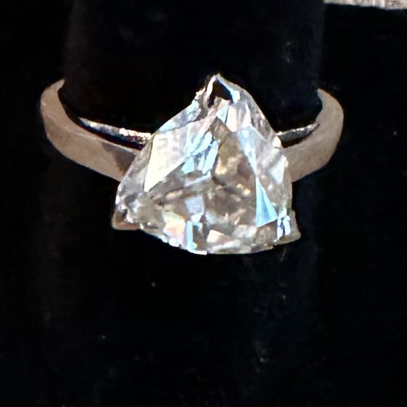 Golden Yellow Trillion Moissanite Diamond Solitaire 4.51Ct. Size 7 - Picture 1 of 15